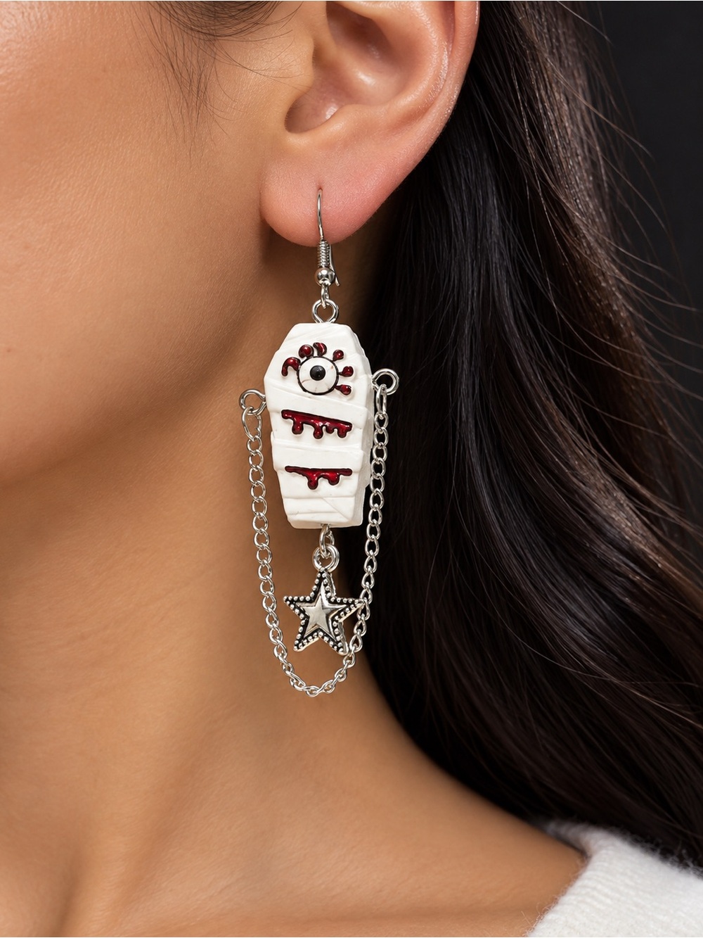 White Mummy Coffin Dangle Earrings